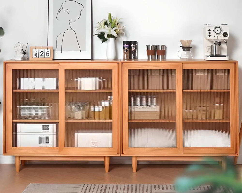 wood sideboard with glass doors